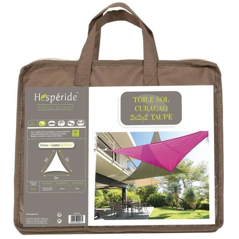 Toile Solaire 2x2x2m Curacao Taupe Hespéride 3 Toile Solaire 2x2x2m Curacao Taupe Hespéride – Image 3