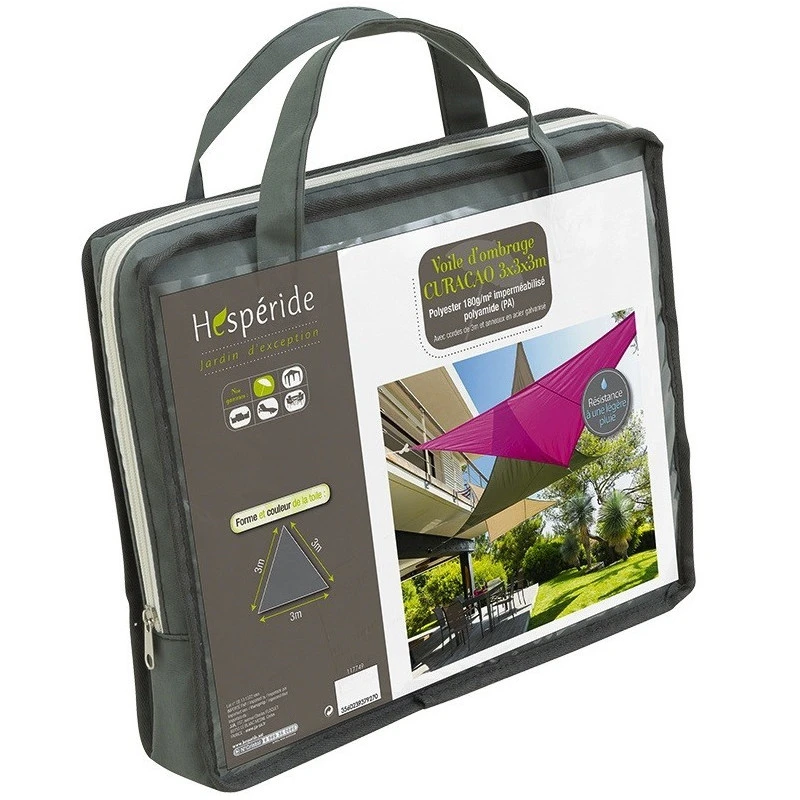 Toile Solaire 3x3x3m Curacao Gris Hespéride 4 Toile Solaire 3x3x3m Curacao Gris Hespéride – Image 4